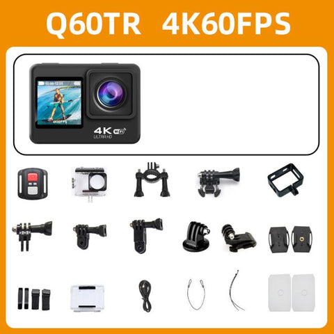 4K/60fps Actionkamera – WiFi, EIS Anti-Shake, Pekskärm & Dubbla färgskärmar