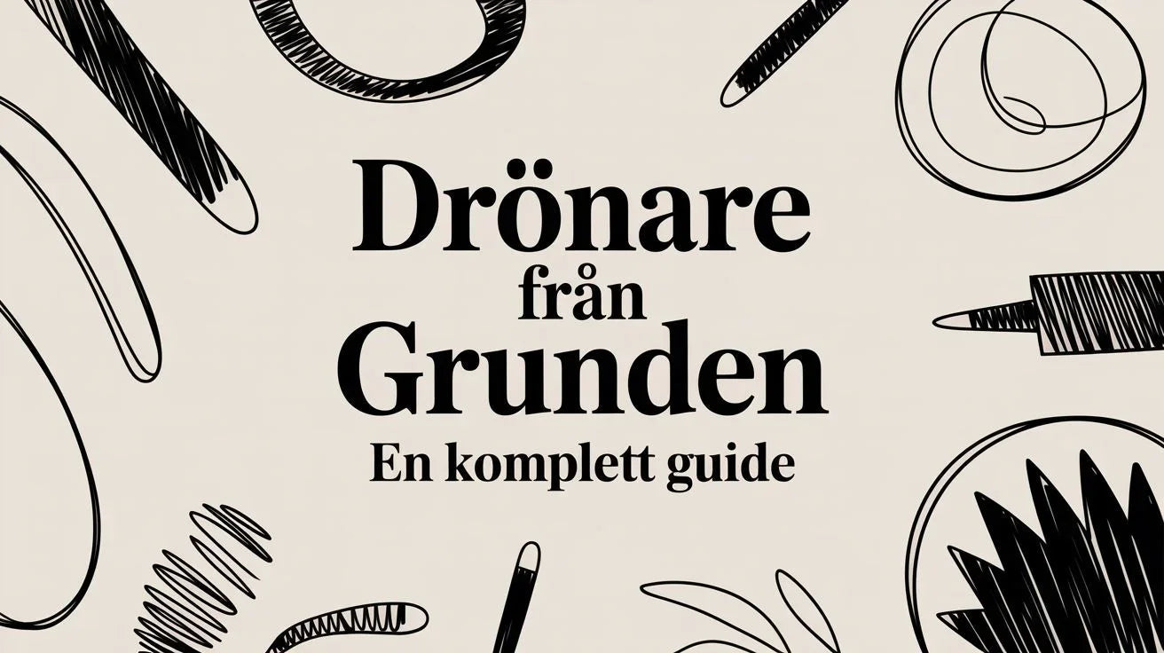 Text Drönare från Grunden En komplett guide med svartvita abstrakta mönster på ljus bakgrund