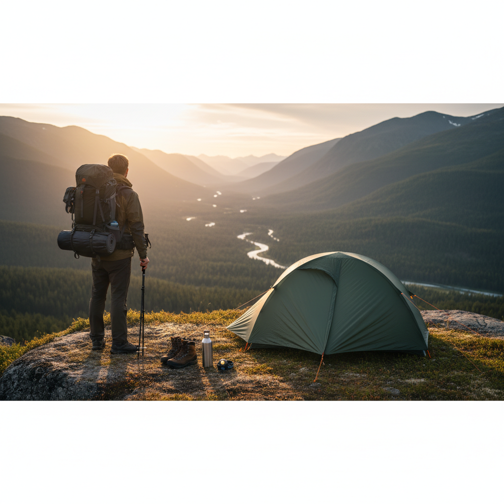 Vandringsutrustning: Ryggsäck, tält, kängor – viktiga vandringsprylar för friluftsäventyr. Utrustning för vandring.