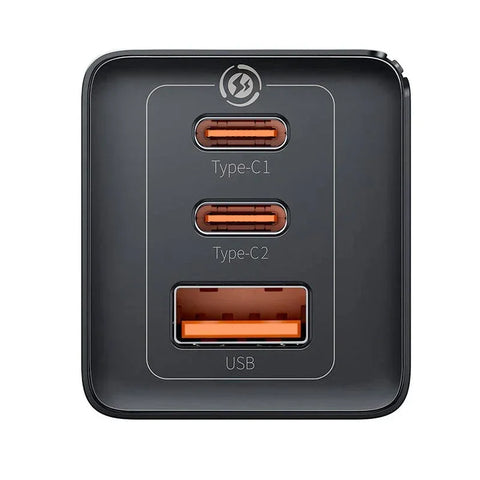Baseus GaN5 PRO Fast Charger - Väggladdare - Snabbladdare QC4+ / PD 65W - 100-240V till USB - 3xUSB Typ A/C - Svart