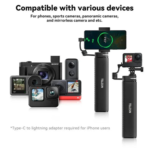 Telesin Selfiepinne med 10000mAh Power Bank, USB- C, QC / PD 18W, 216-900mm - Kit