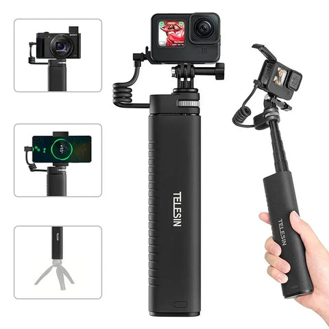 Telesin Selfiepinne med 10000mAh Power Bank, USB- C, QC / PD 18W, 216-900mm - Kit