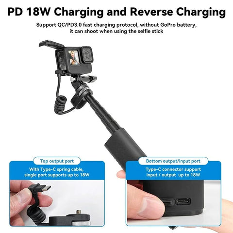 Telesin Selfiepinne med 10000mAh Power Bank, USB- C, QC / PD 18W, 216-900mm - Kit