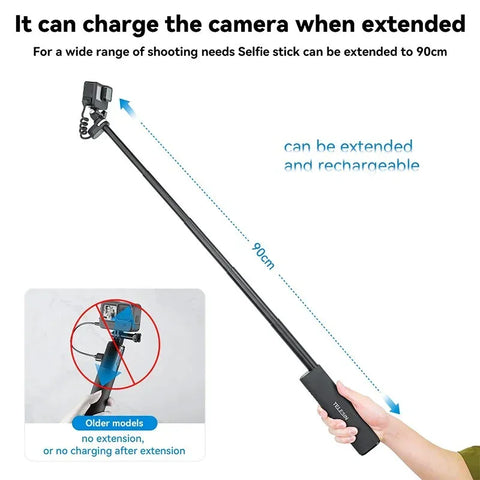 Telesin Selfiepinne med 10000mAh Power Bank, USB- C, QC / PD 18W, 216-900mm - Kit