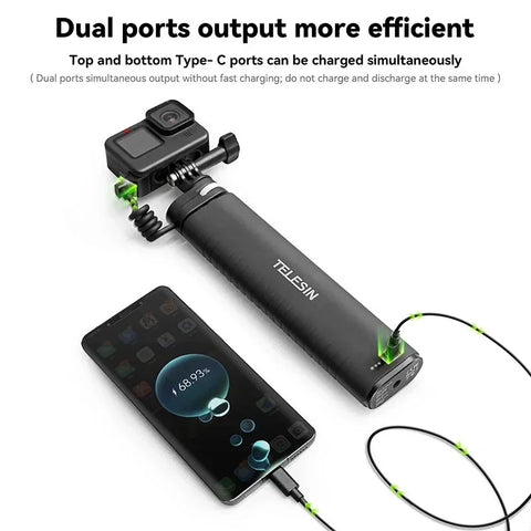 Telesin Selfiepinne med 10000mAh Power Bank, USB- C, QC / PD 18W, 216-900mm - Kit