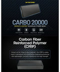 Nitecore CARBO 20000 Power Bank - Portabelt batteri - 20000mAh, 2xUSB Typ A/C, QC 3.0 / PD 20W, 5V, 3A - Kolfiber - Action King