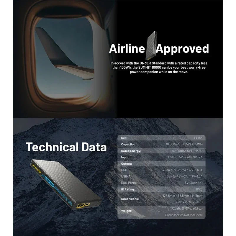Nitecore Summit 10000 PowerBank - 10000mAh Uppvärmning - Kolfiber - Action King