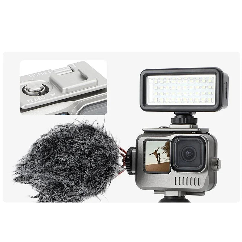 Vattentätt skal Aluminium med tillbehörshållare cold shoe till GoPro Hero12/11/10/9 Black - Action King