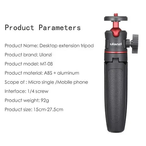Ulanzi MT-08 Bordsstativ Tripod / Sellfiepinne med 360 kulled, 1/4" skruv