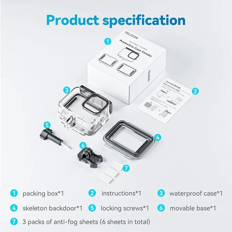 Telesin Vattentätt skal med dubbla bakdörrar till GoPro Hero13/12/11/10/9 Black - Action King