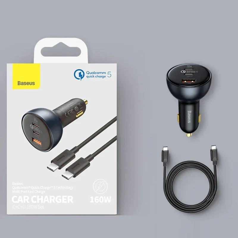 Baseus Qualcomm QC5 Car - Snabbladdare Bil QC5 / PPS 160W - 3xUSB Typ A/C - Svart - Action King