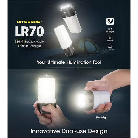 Nitecore LR70 Camping Lantern - Campinglampa + Power Bank + Ficklampa 3 i 1 - 10000mAh, 18W PD/QC