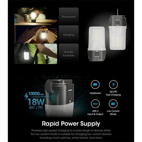 Nitecore LR70 Camping Lantern - Campinglampa + Power Bank + Ficklampa 3 i 1 - 10000mAh, 18W PD/QC