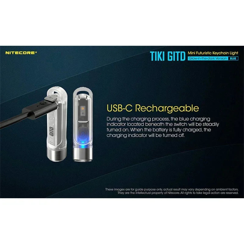 Nitecore TIKI GITD Blue Nyckelringslampa USB-C - 300lm - Action King