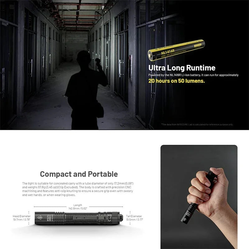 Nitecore MT2A Pro Ficklampa - 1000lm med AA / NL1416R, 1600mAh batteri - Action King