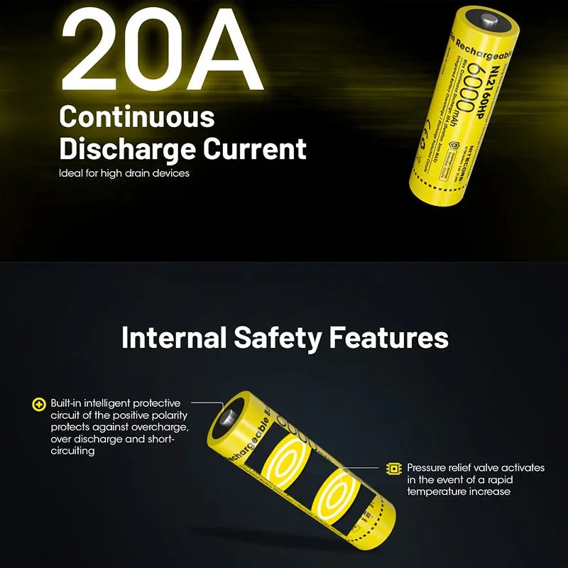Nitecore NL2160HP Li-ion 21700 Batteri - 6000mAh, 3,6V, Max 20A - Action King