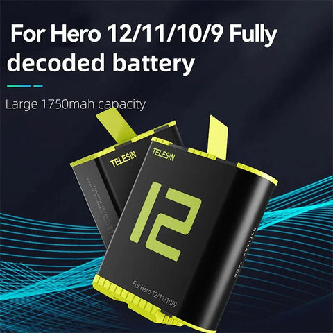 Telesin Batteri till GoPro Hero12/11/10/9 Black - ersätter SPBL1B - 1750mAh
