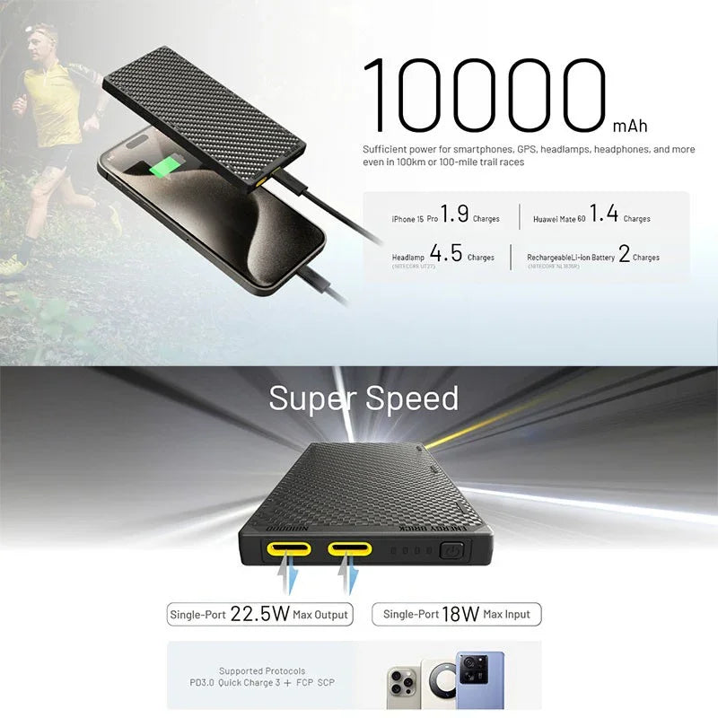 Nitecore NB10000 GEN3 Power bank - 10000mAh - Kolfiber - Action King