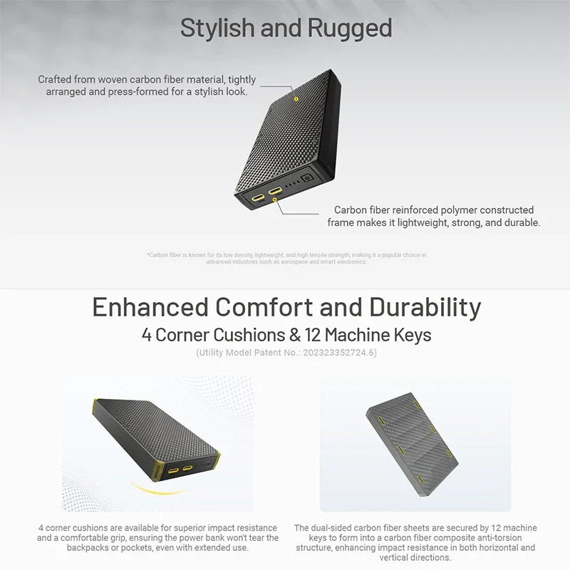 Nitecore NB20000 GEN3 Power bank - 20000mAh, 2xUSB-C, QC 3.0 / PD - Kolfiber - Action King