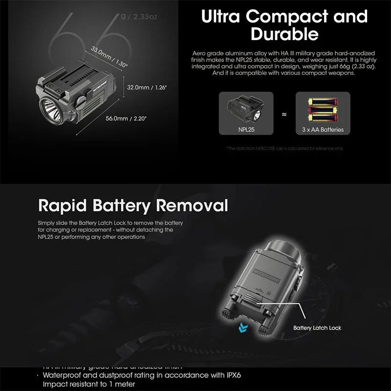 Nitecore NPL25 Ficklampa för Picatinny Vapenfäste - 900lm - Action King