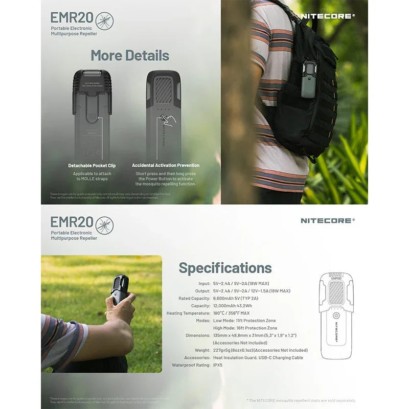 Nitecore EMR20 Portabelt myggskydd med Powerbank QC/PD 18W - Laddbar 10000mAh - Action King