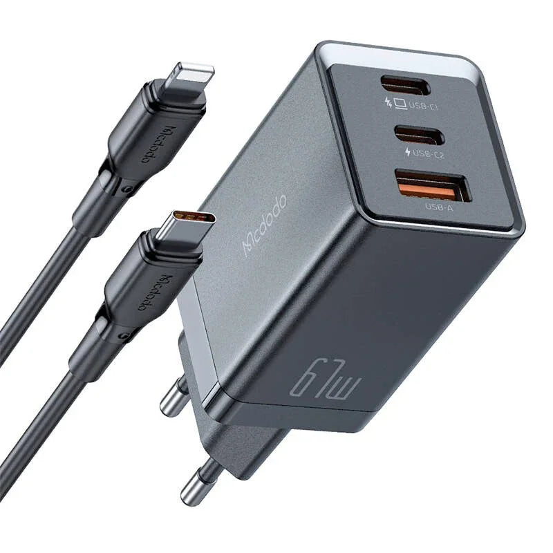 Mcdodo GaN 5 Mini Fast Charger Pro CH-1544 - Väggladdare - Snabbladdare QC4+ / PD 67W - 110-240V till USB - 3xUSB A/C - Svart - Action King