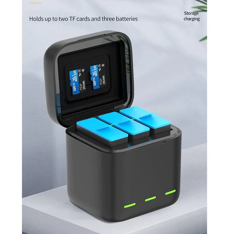 Telesin Batteriladdare med förvaring för batterier + microSD - Trippel - för GoPro Hero13 Black - Action King