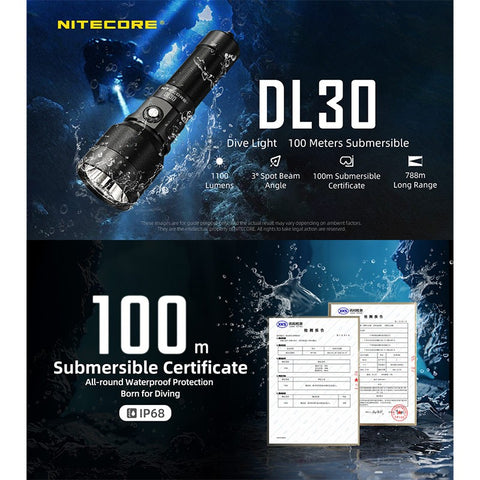 Nitecore DL30 Dyklampa - Ficklampa - 1100lm