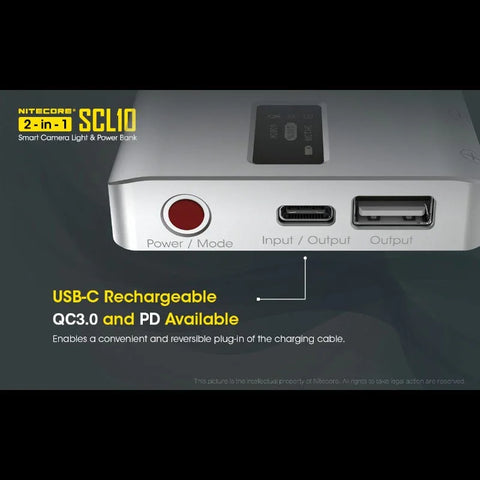 Nitecore SCL10 Smart Camera Light & Power Bank 2-in1- LED-Belysning & Portabelt batteri - 10000mAh, QC 3.0 / PD 18W