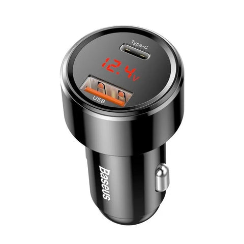 Baseus Magic Car - Snabbladdare Bil QC4+ / PD 45W - 2xUSB Typ A/C - Svart med display