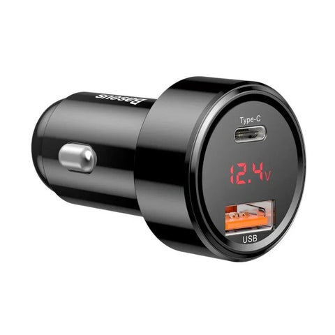 Baseus Magic Car - Snabbladdare Bil QC4+ / PD 45W - 2xUSB Typ A/C - Svart med display
