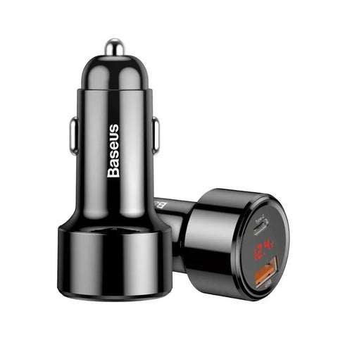Baseus Magic Car - Snabbladdare Bil QC4+ / PD 45W - 2xUSB Typ A/C - Svart med display