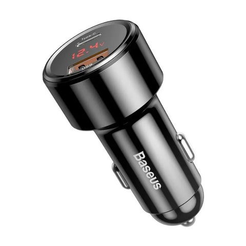 Baseus Magic Car - Snabbladdare Bil QC4+ / PD 45W - 2xUSB Typ A/C - Svart med display
