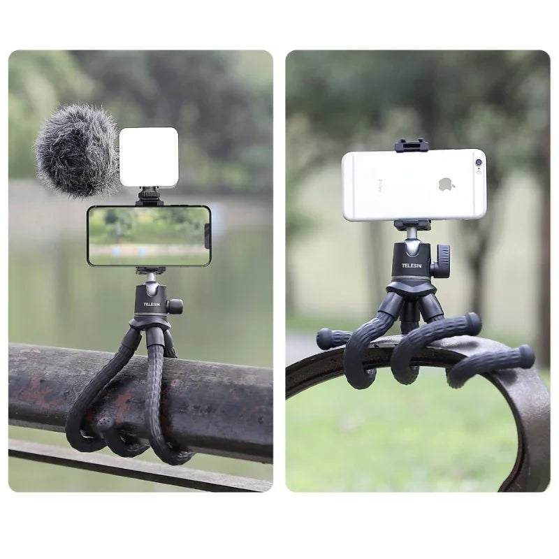 Telesin Tripod flexibelt 360 grader kulledshuvud 1/4" skruv / Mobilhållare / Tillbehörssko - Bläckfisk - Action King