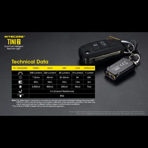 Nitecore TINI2 Nyckelringslampa - Svart - 500lm
