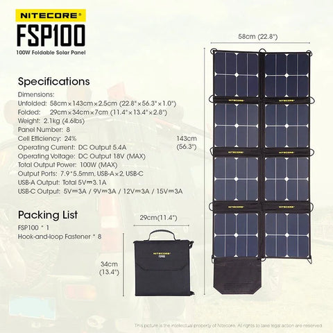 Nitecore FSP100 Foldable Solar Panel 100W - Portabelt Solpanel 100W