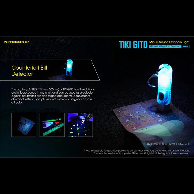 Nitecore TIKI GITD Blue Nyckelringslampa USB-C - 300lm - Action King