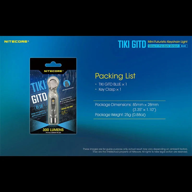 Nitecore TIKI GITD Blue Nyckelringslampa USB-C - 300lm - Action King