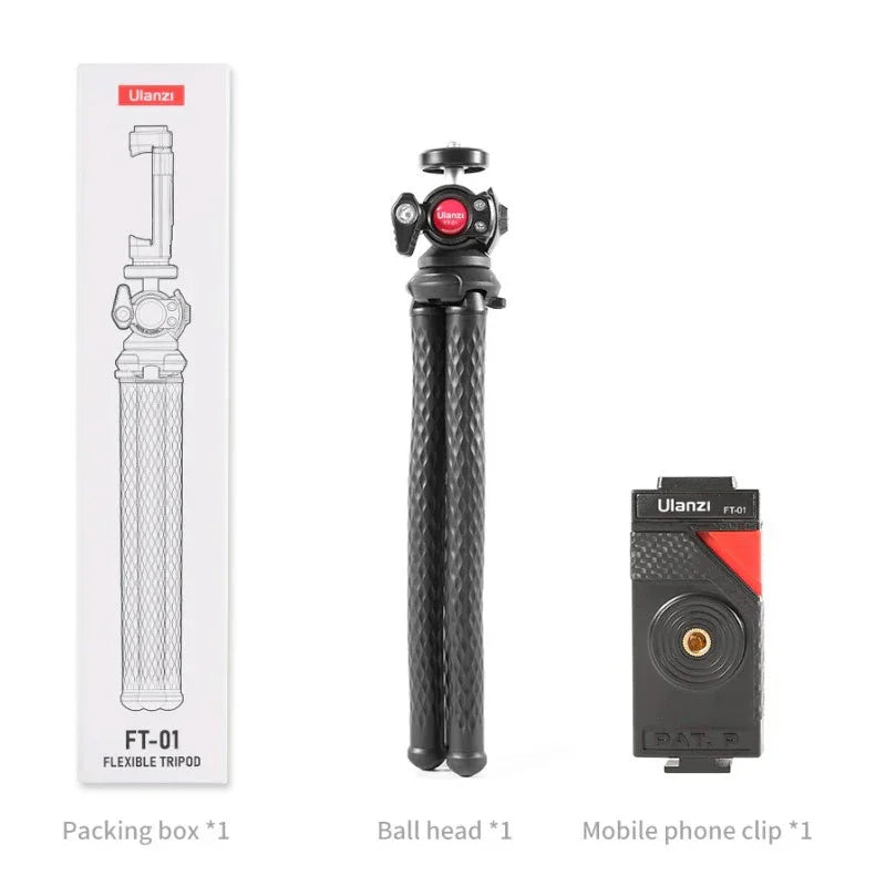 Ulanzi FT-01 Tripod flexibelt 360 grader kulledshuvud 1/4" skruv / Mobilhållare / Tillbehörssko - Bläckfisk - Action King
