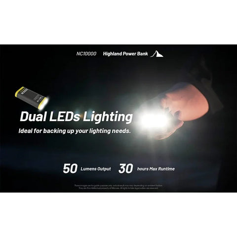 Nitecore NC10000 Highland Power bank - Portabelt batteri Dual LED - 10000mAh, 1xUSB-C, QC 3.0 / PD 20W, 5V, 3A