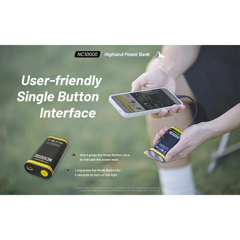 Nitecore NC10000 Highland Power bank - Portabelt batteri Dual LED - 10000mAh, 1xUSB-C, QC 3.0 / PD 20W, 5V, 3A