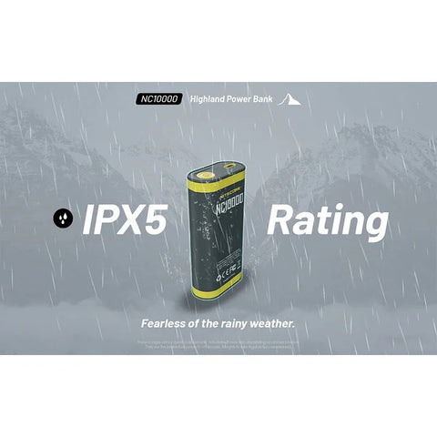 Nitecore NC10000 Highland Power bank - Portabelt batteri Dual LED - 10000mAh, 1xUSB-C, QC 3.0 / PD 20W, 5V, 3A