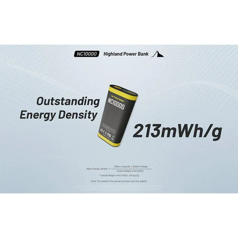 Nitecore NC10000 Highland Power bank - Portabelt batteri Dual LED - 10000mAh, 1xUSB-C, QC 3.0 / PD 20W, 5V, 3A