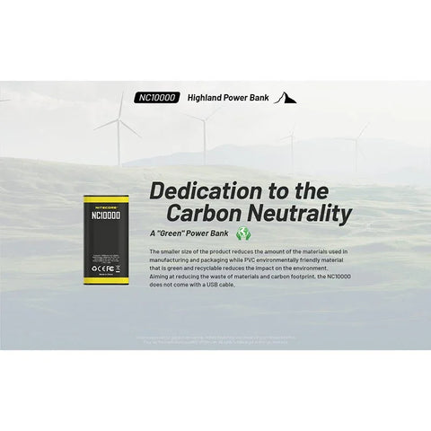 Nitecore NC10000 Highland Power bank - Portabelt batteri Dual LED - 10000mAh, 1xUSB-C, QC 3.0 / PD 20W, 5V, 3A