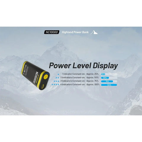 Nitecore NC10000 Highland Power bank - Portabelt batteri Dual LED - 10000mAh, 1xUSB-C, QC 3.0 / PD 20W, 5V, 3A