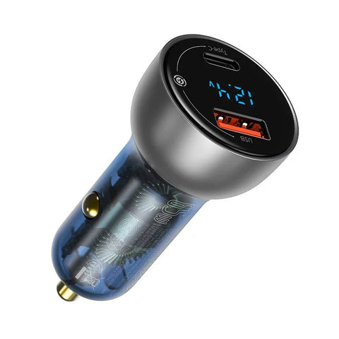 Baseus Particular Digital Display Car - Snabbladdare Bil QC4+ / PPS 65W - 2xUSB Typ A/C, Med Display - Grå
