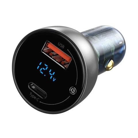 Baseus Particular Digital Display Car - Snabbladdare Bil QC4+ / PPS 65W - 2xUSB Typ A/C, Med Display - Grå