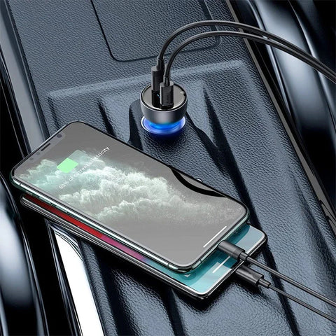 Baseus Particular Digital Display Car - Snabbladdare Bil QC4+ / PPS 65W - 2xUSB Typ A/C, Med Display - Grå