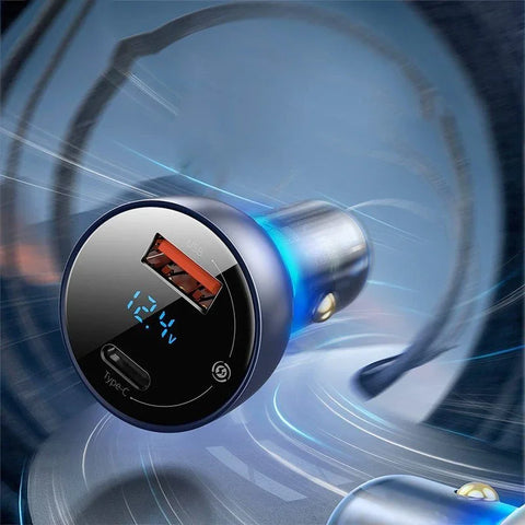 Baseus Particular Digital Display Car - Snabbladdare Bil QC4+ / PPS 65W - 2xUSB Typ A/C, Med Display - Grå