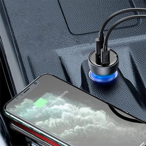 Baseus Particular Digital Display Car - Snabbladdare Bil QC4+ / PPS 65W - 2xUSB Typ A/C, Med Display - Grå